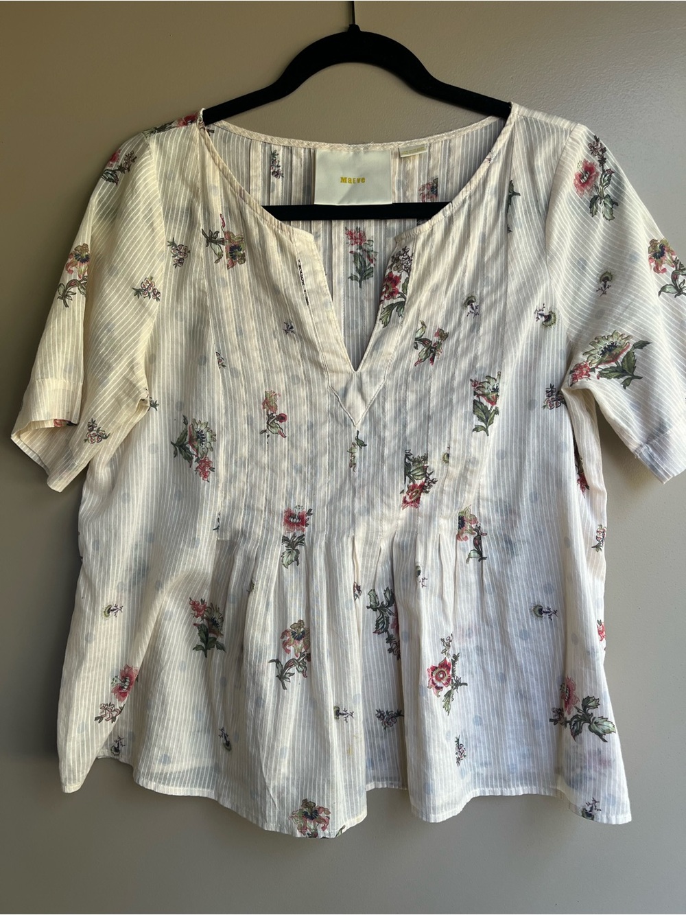 Maeve Cream Floral Peasant Tunic with Pink & Green Accents